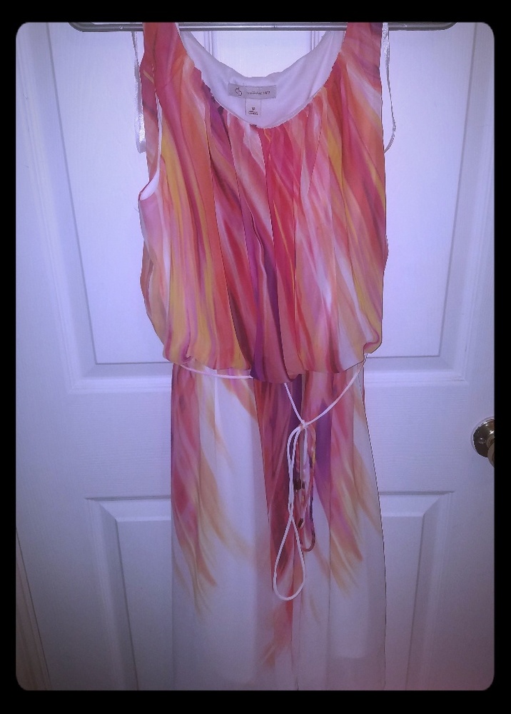 Colorful Dress Barn Hi-lo Dress, white base!